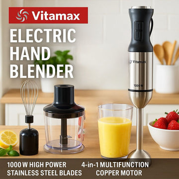 4-in-1 Stainless Steel Hand Blender | Multi-Function with Chopper, Beater & Mini Jug