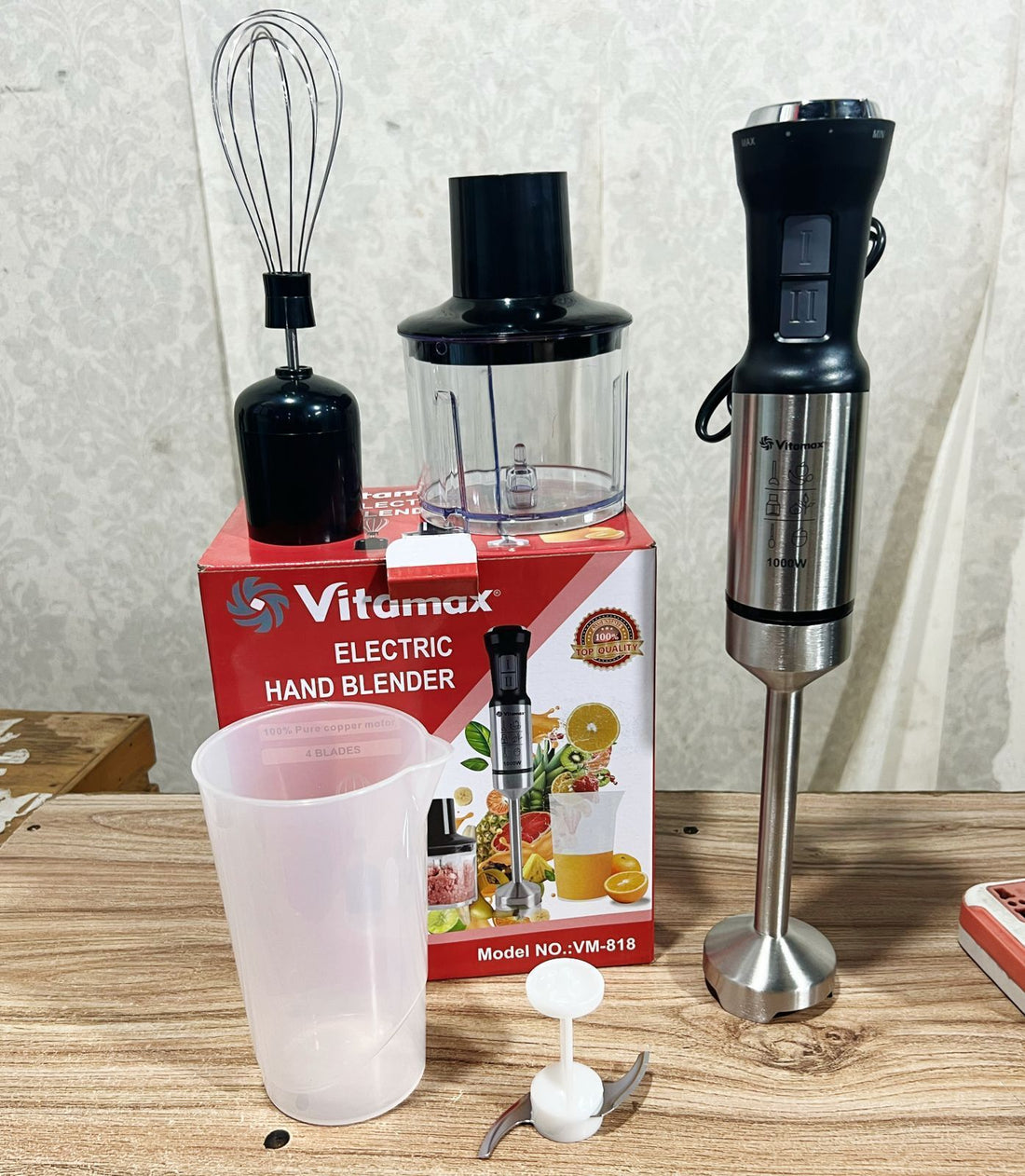 4-in-1 Stainless Steel Hand Blender | Multi-Function with Chopper, Beater & Mini Jug